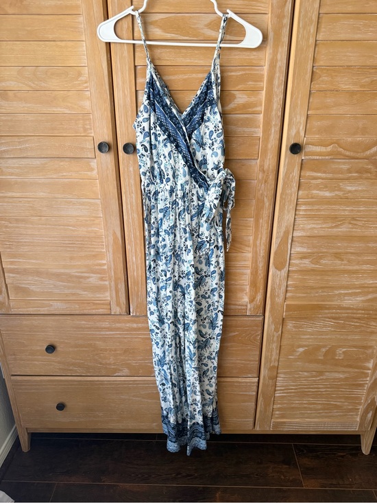 Japna Pants - Japna Blue and White Floral Wide-Leg Jumpsuit